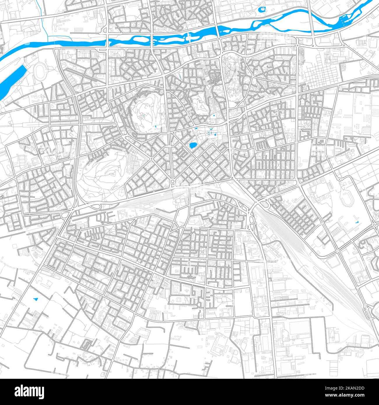 Plovdiv, Bulgarie carte vectorielle haute résolution avec chemins modifiables. Contours clairs pour les routes principales. Utilisez-le pour n'importe quel arrière-plan imprimé et numérique. Bleu Illustration de Vecteur
