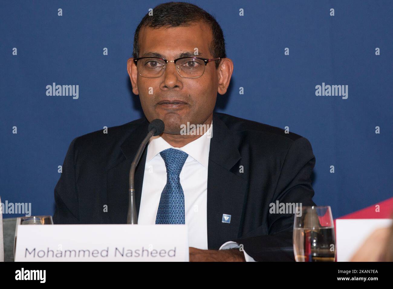 Mohammed Nasheed, le président démocratiquement élu des Maldives qui a été  renversé par la suite par un coup d'État, prend la parole à la conférence de  presse de l'Oslo Freedom on Forum