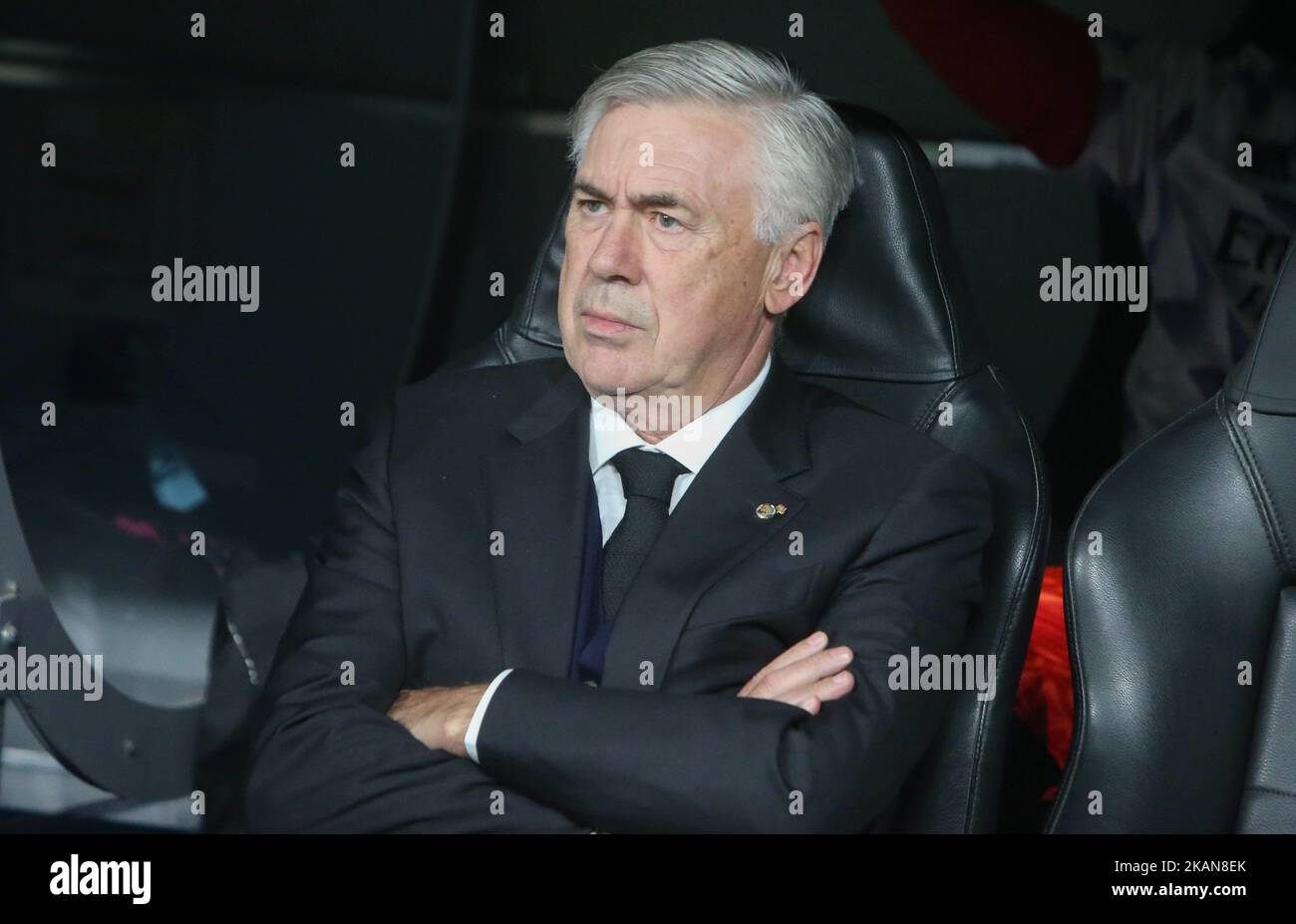 L'entraîneur Carlo Ancelotti du Real Madrid pendant la Ligue des champions de l'UEFA, le match de football du Groupe F entre le Real Madrid CF et le Celtic FC sur 2 novembre 2022 au stade Santiago Bernabeu de Madrid, Espagne - photo Laurent Lairys / DPPI Banque D'Images