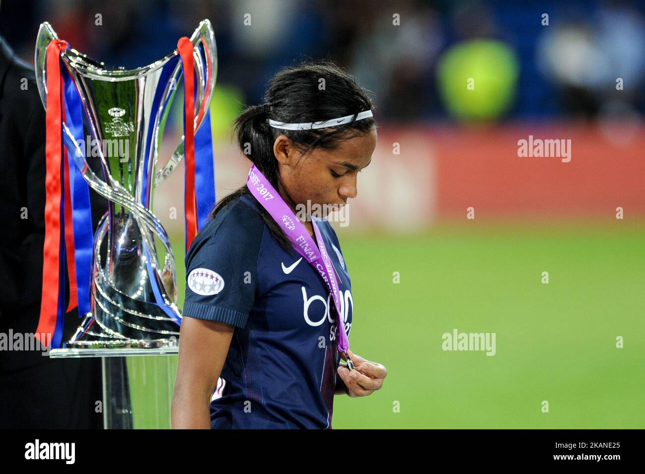 Perle Morroni de Paris Saint-Germain semble abattu lors de la finale de l'UEFA Women's Champions League entre Lyon Women et Paris Saint Germain Women au Cardiff City Stadium, Cardiff, pays de Galles, le 1 juin 2017. (Photo de Giuseppe Maffia/NurPhoto) *** Veuillez utiliser le crédit du champ de crédit *** Banque D'Images