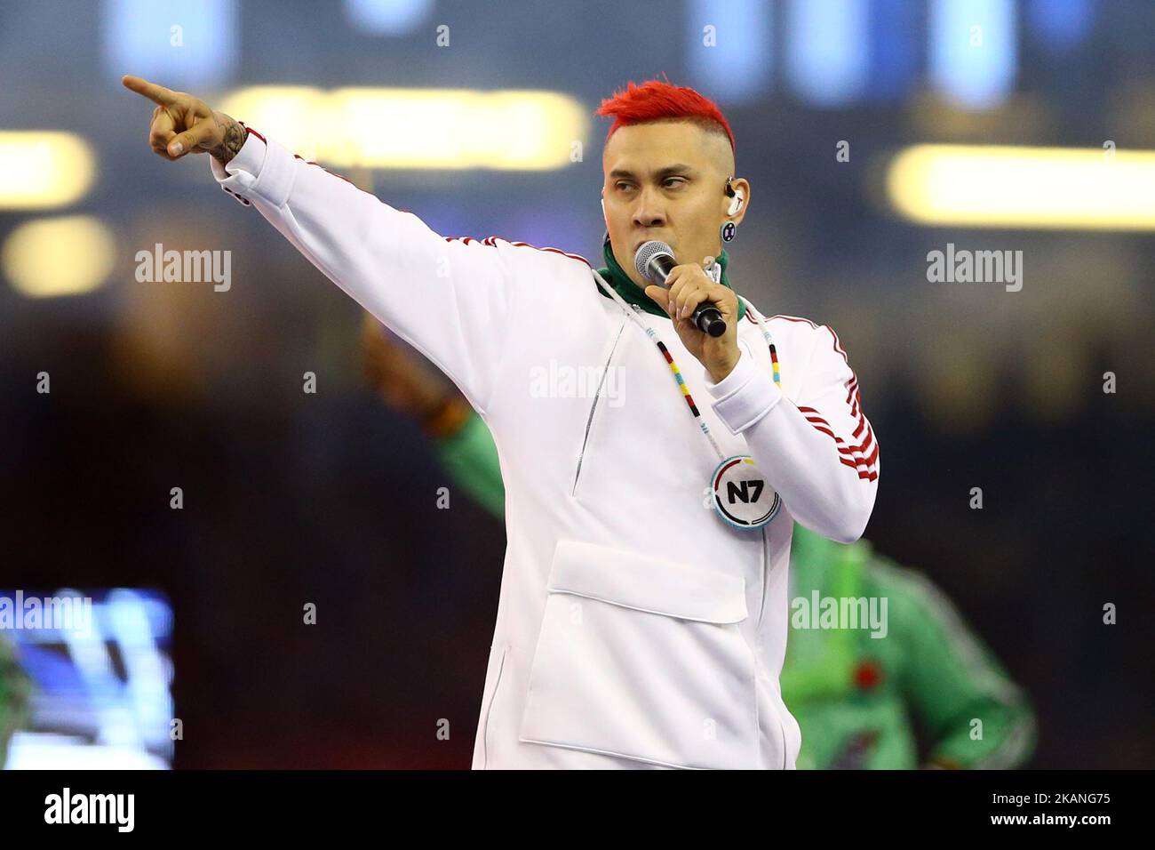 L'exposition des Black Eyed Peas avant le match la finale de la Ligue des champions de l'UEFA entre Juventus et le Real Madrid au Stade national du pays de Galles sur 3 juin 2017 à Cardiff, pays de Galles. (Photo de Matteo Ciambelli/NurPhoto) *** Veuillez utiliser le crédit du champ de crédit *** Banque D'Images