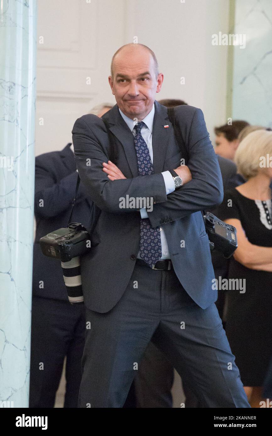 Président de la Pologne Andrzej Duda au Palais présidentiel de Varsovie, Pologne, le 12 juin 2017 (photo de Mateusz Wlodarczyk/NurPhoto) *** Veuillez utiliser le crédit du champ de crédit *** Banque D'Images