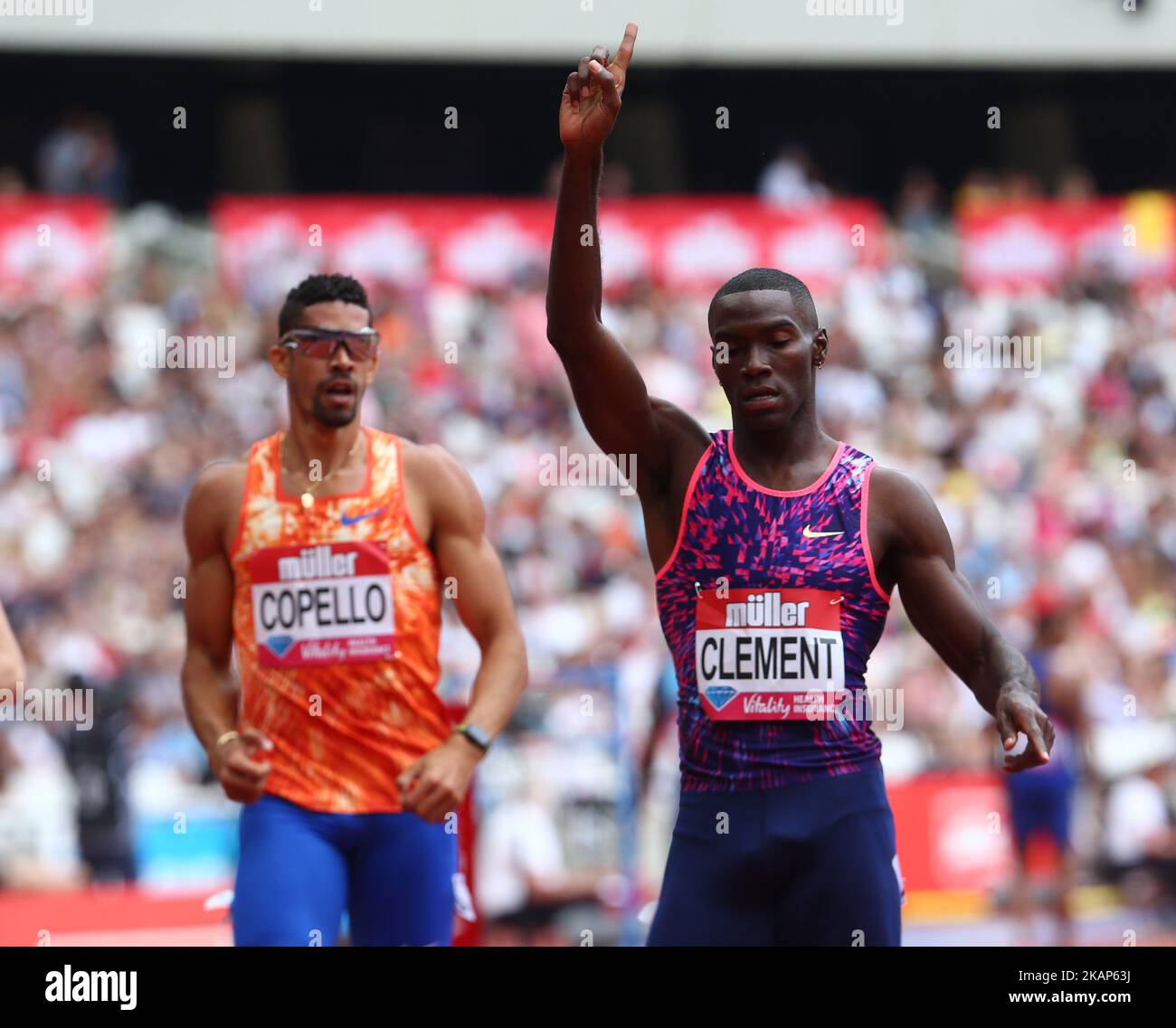 Kerron Clement (Etats-Unis) dans les haies de 400 mètres hommes pendant les Jeux d'anniversaire de Muller au stade de Londres à Londres sur 09 juillet 2017 (photo par Kieran Galvin/NurPhoto) *** Veuillez utiliser le crédit du champ de crédit *** Banque D'Images