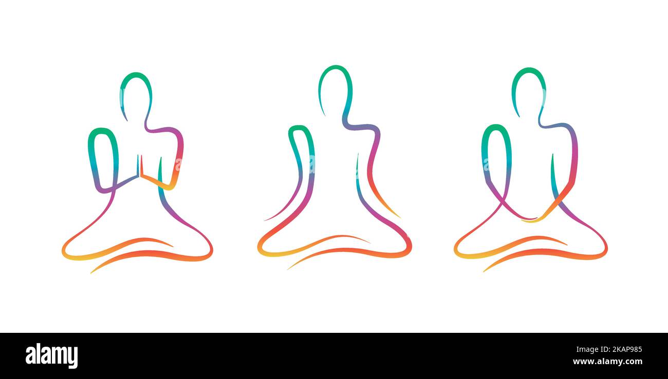 personne abstraite dans le yoga pose dans différentes positions dessin de ligne Illustration de Vecteur