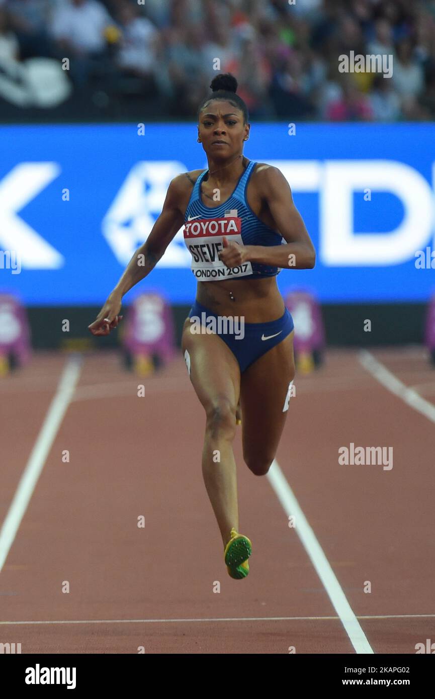 Deajah STEVENS, Etats-Unis, a participé à la demi-finale de 100 mètres à Londres sur 6 août 2017 aux Championnats du monde d'athlétisme de l'IAAF 2017. (Photo par Ulrik Pedersen/NurPhoto) *** Veuillez utiliser le crédit du champ de crédit *** Banque D'Images