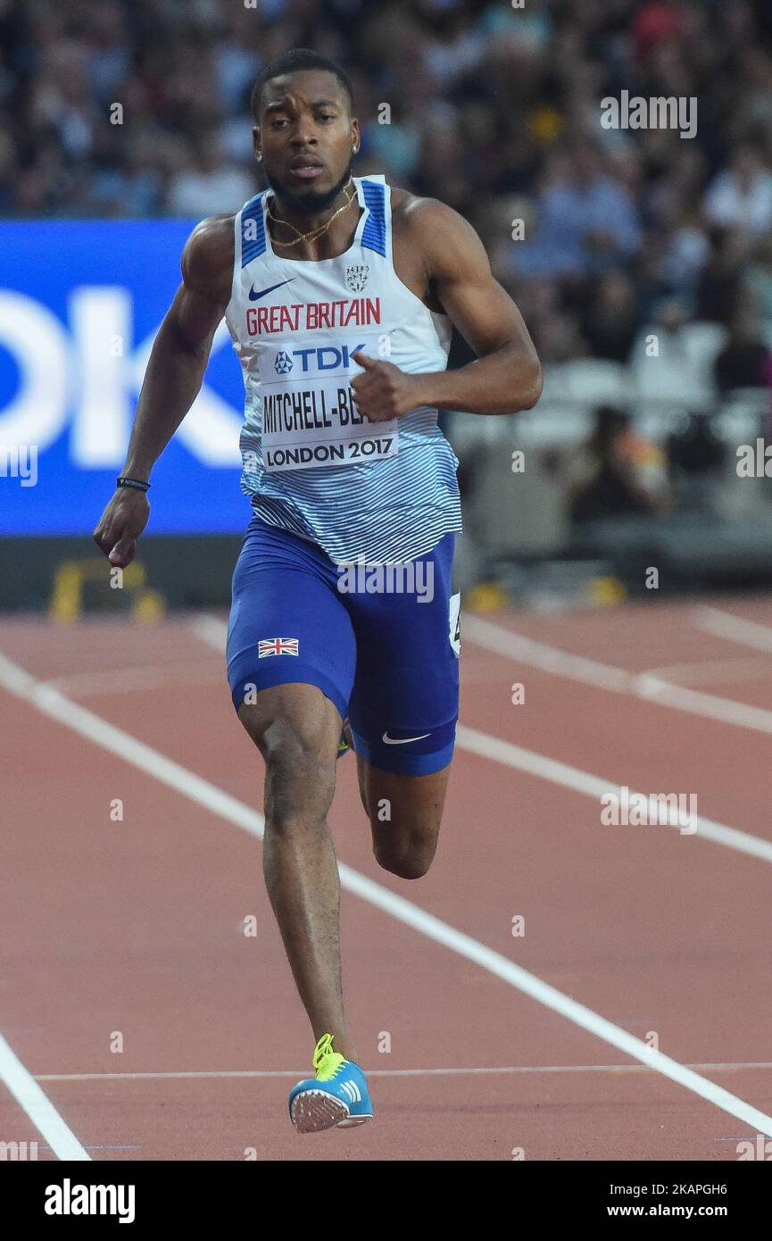 Nethaneel MITCHELL-BLAKE, Grande-Bretagne, pendant les 200 mètres de chauffe à Londres, Royaume-Uni sur 7 août 2017 aux Championnats du monde d'athlétisme de l'IAAF 2017. (Photo par Ulrik Pedersen/NurPhoto) *** Veuillez utiliser le crédit du champ de crédit *** Banque D'Images