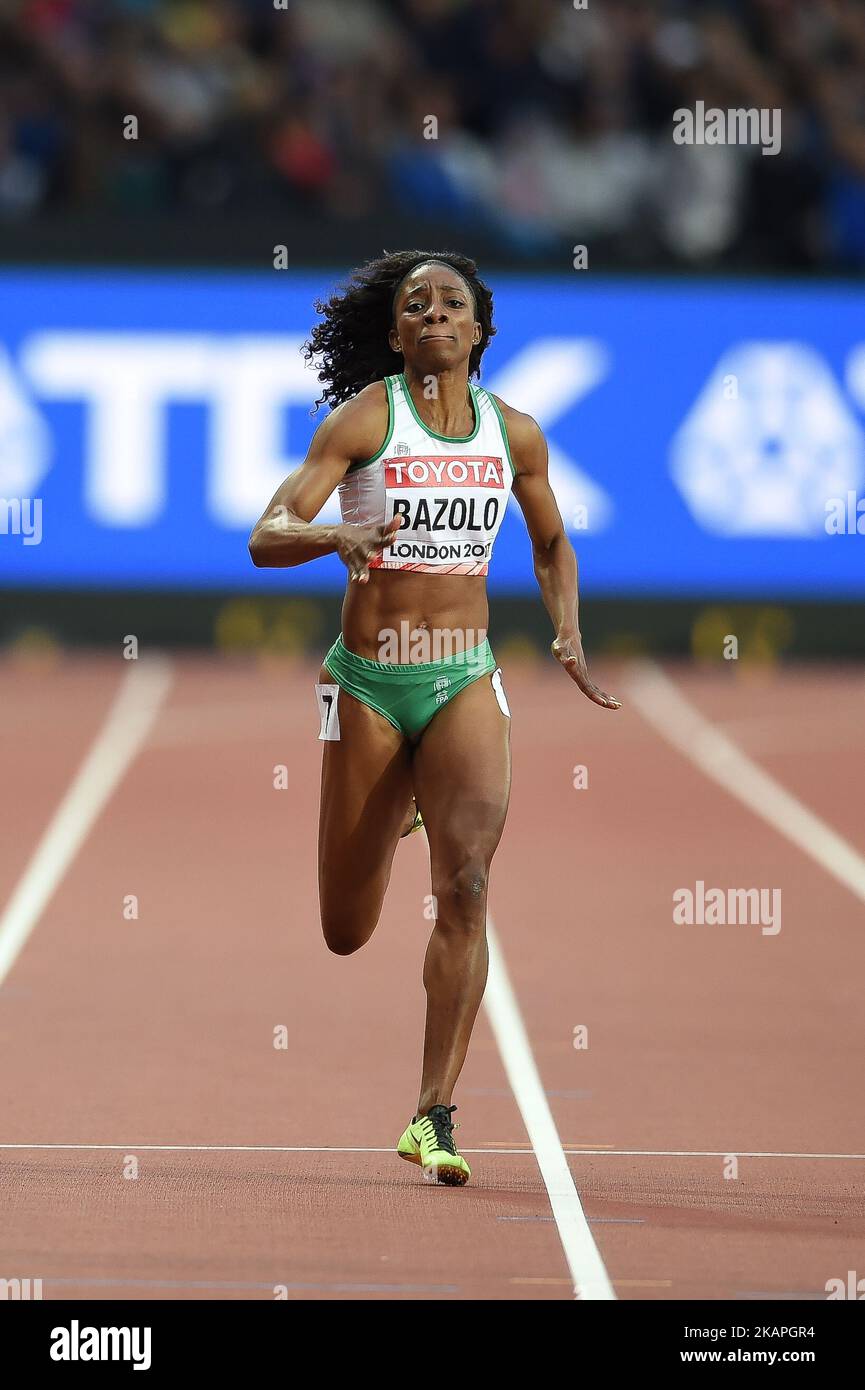 Lorène Dorcas BAZOLO, Portugal, pendant les 200 mètres de chauffe à Londres, Royaume-Uni aux Championnats du monde 2017 de l'IAAF athlétisme sur 8 août 2017. (Photo par Ulrik Pedersen/NurPhoto) *** Veuillez utiliser le crédit du champ de crédit *** Banque D'Images