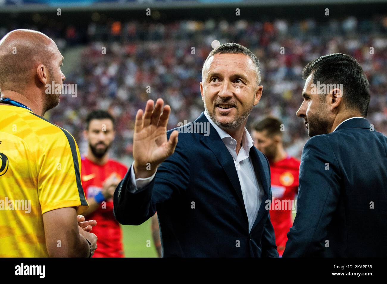 Mihai Stoica, le directeur sportif de la FCSB lors de la Ligue des champions de l'UEFA 2017-2018, Play-offs 2nd Leg game entre la FCSB Bucarest (ROU) et Sporting Clube de Portugal Lisbonne (por) au stade national Arena Stadium, Bucarest, Roumanie sur 23 août 2017. (Photo de Cronos/Catalin Soare/NurPhoto) Banque D'Images