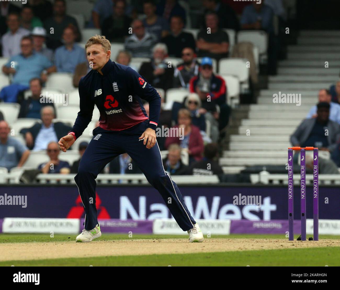 Joe Root d'Angleterre lors du match international d'une journée 4th du Royal London entre l'Angleterre et les Antilles au Kia Oval, Londres, le 27 septembre 2017 (photo de Kieran Galvin/NurPhoto) Banque D'Images