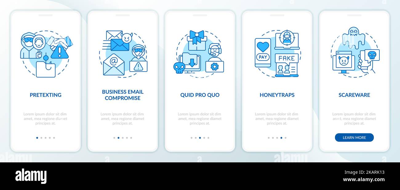 Types d'attaques de pirates informatiques écran bleu de l'application mobile d'intégration Illustration de Vecteur