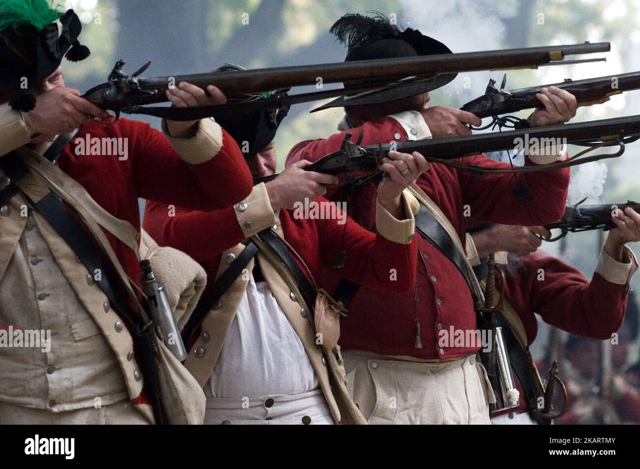 Reconstitution annuelle de la bataille de Germantown lors du festival révolutionnaire de Germantown sur le terrain de Cliveden, dans le nord-ouest de Philadelphie, sur 7 octobre 2017. (Photo de Bastiaan Slabbers/NurPhoto) Banque D'Images