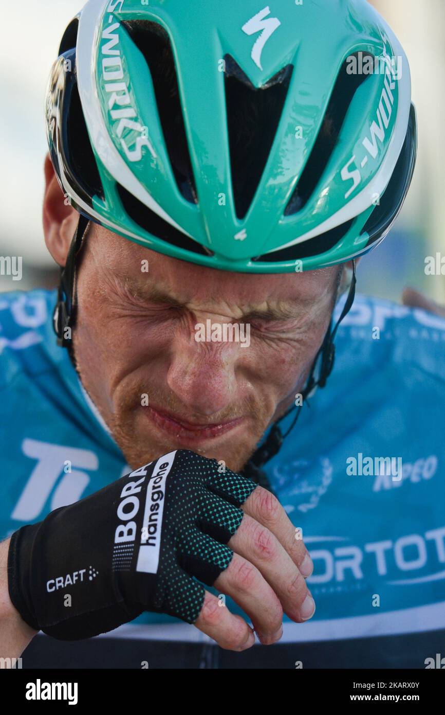 Sam Bennett, de l'équipe Bora–Hansgrohe dans le Jersey Turquoise leader, remporte la troisième étape - la 128,6 km de Spor Toto Fethiye à Marmaris étape de la 53e tournée présidentielle de vélo de Turquie 2017. Le jeudi 12 octobre 2017, à Marmaris, Turquie. Photo par Artur Widak Banque D'Images