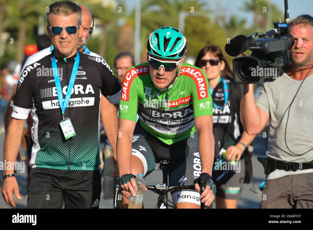 Sam Bennett, de l'équipe Bora–Hansgrohe, remporte la cinquième étape - la 166 km de Vestel Selcuk à Izmir de la tournée présidentielle de vélo de Turquie 2017 en 53rd. Samedi 14 octobre 2017, à Izmir, Turquie. Photo par Artur Widak Banque D'Images