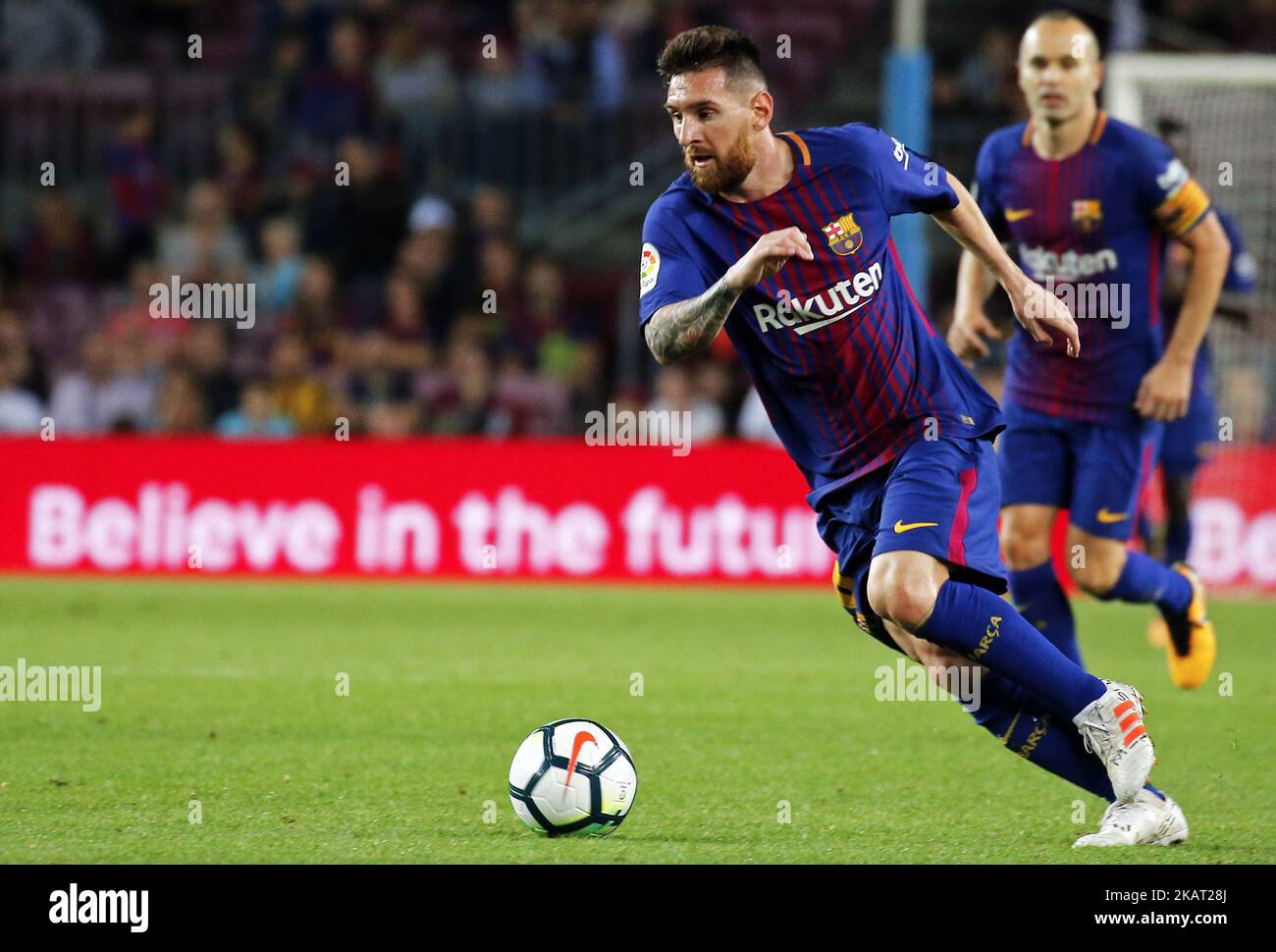Leo Messi pendant le match de la Liga entre le FC Barcelone et Malaga CF, à Barcelone, sur 21 octobre 2017. (Photo par Urbanandsport/NurPhoto) Banque D'Images