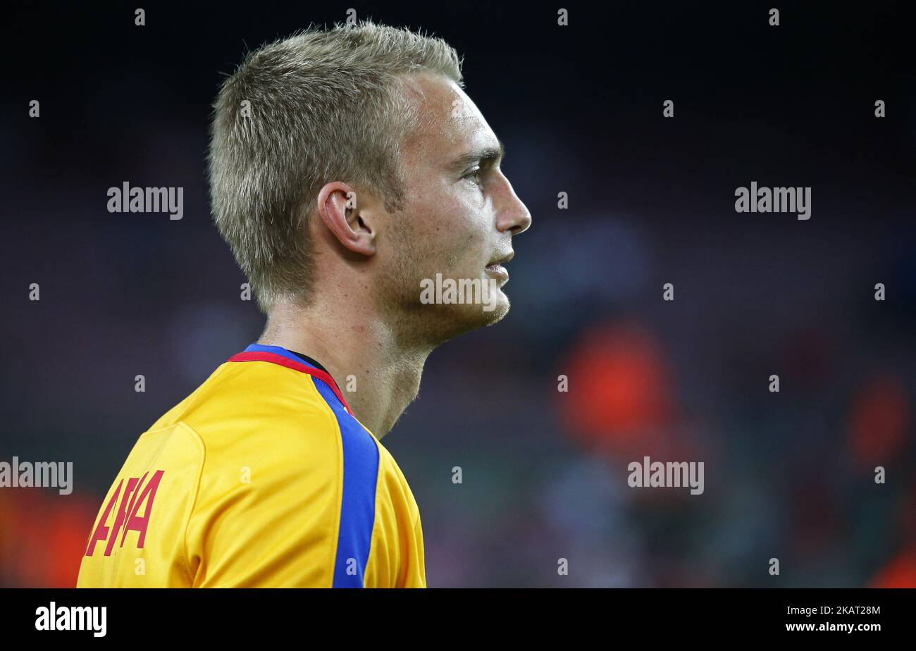 Jasper Cillessen pendant le match de la Liga entre le FC Barcelone et Malaga CF, à Barcelone, sur 21 octobre 2017. (Photo par Urbanandsport/NurPhoto) Banque D'Images