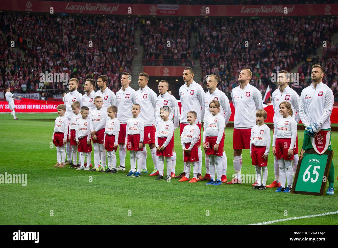 Équipe nationale de football de Pologne pendant le match international de football amical entre la Pologne et l'Uruguay au stade national du PGE à Varsovie, Pologne sur 10 novembre 2017 (photo de Mateusz Wlodarczyk/NurPhoto) Banque D'Images