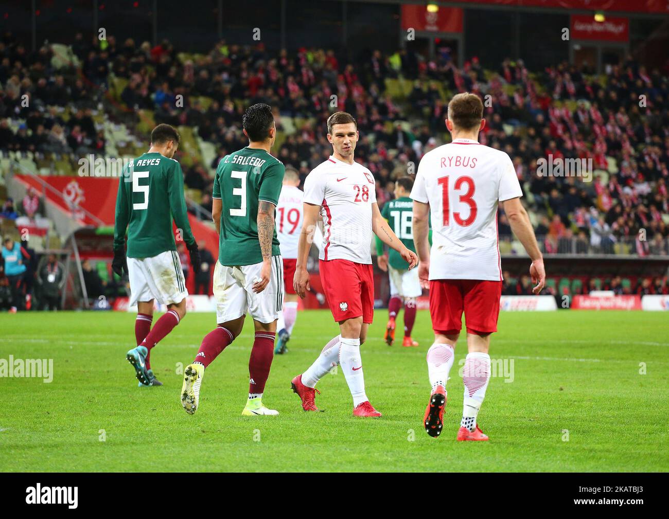 Match international de football entre la Pologne et le Mexique au stade Energa de Gdansk, Pologne, le 13 novembre 2017 (photo de Mateusz Wlodarczyk/NurPhoto) Banque D'Images