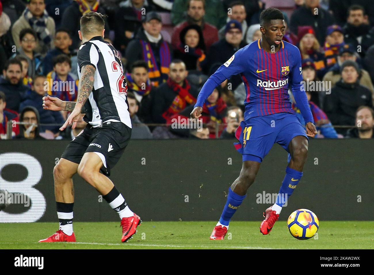 Ousmane Dembele pendant le match de la Liga entre le FC Barcelone et Levante UD, à Barcelone, Espagne sur 7 janvier 2018. (Photo par Urbanandsport/NurPhoto) Banque D'Images