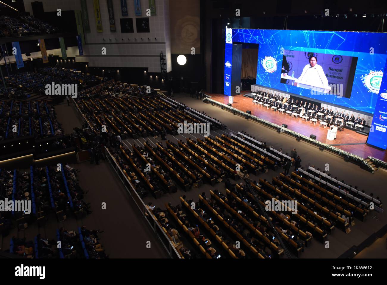 Allocution de Mamata Banerjee, ministre en chef du Bengale occidental, au Sommet mondial des affaires du Bengale sur 16 janvier 2018 à Kolkata, Inde. (Photo de Debajyoti Chakraborty/NurPhoto) Banque D'Images