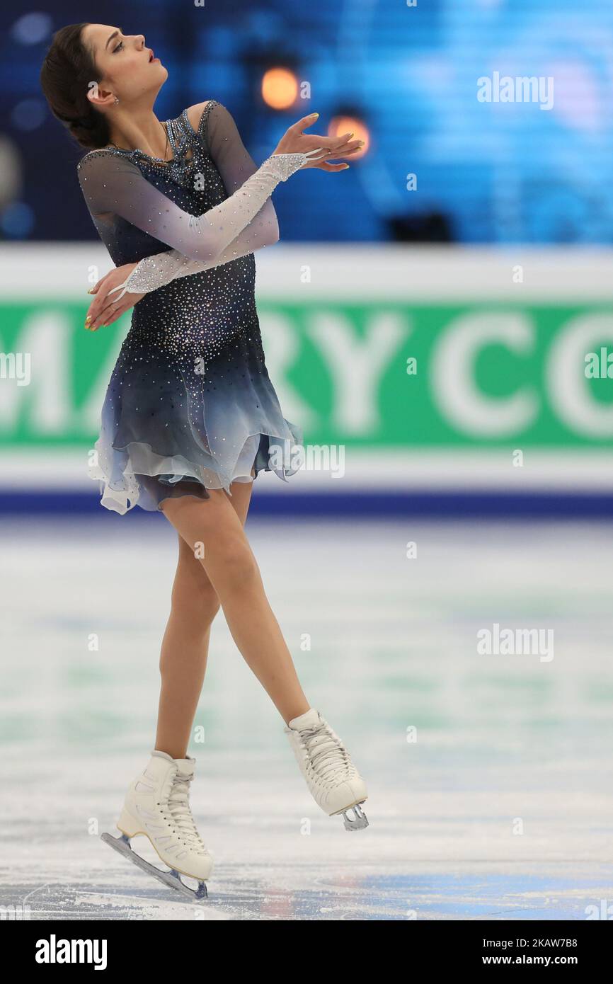 Le patineur de la Figure Evgenia Meddeva de Russie se produit lors d'un programme court pour les dames aux Championnats européens de patinage de la Figure 2018 de l'UIP, à l'arène de Mégasport à Moscou, en Russie, sur 18 janvier 2018. (Photo par Igor Russak/NurPhoto) Banque D'Images