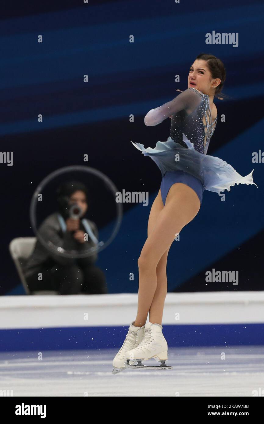 Le patineur de la Figure Evgenia Meddeva de Russie se produit lors d'un programme court pour les dames aux Championnats européens de patinage de la Figure 2018 de l'UIP, à l'arène de Mégasport à Moscou, en Russie, sur 18 janvier 2018. (Photo par Igor Russak/NurPhoto) Banque D'Images