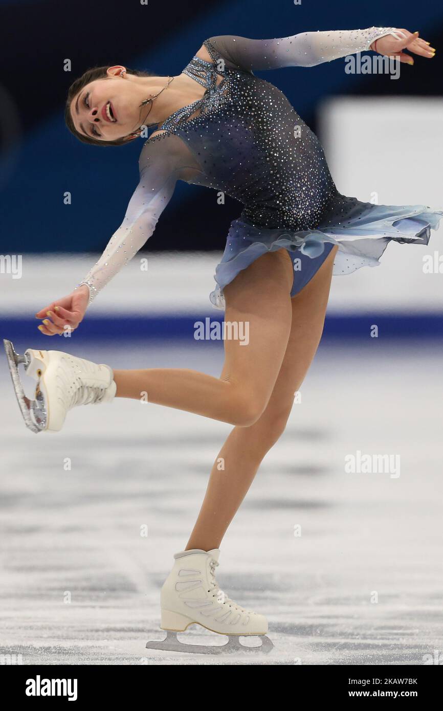 Le patineur de la Figure Evgenia Meddeva de Russie se produit lors d'un programme court pour les dames aux Championnats européens de patinage de la Figure 2018 de l'UIP, à l'arène de Mégasport à Moscou, en Russie, sur 18 janvier 2018. (Photo par Igor Russak/NurPhoto) Banque D'Images