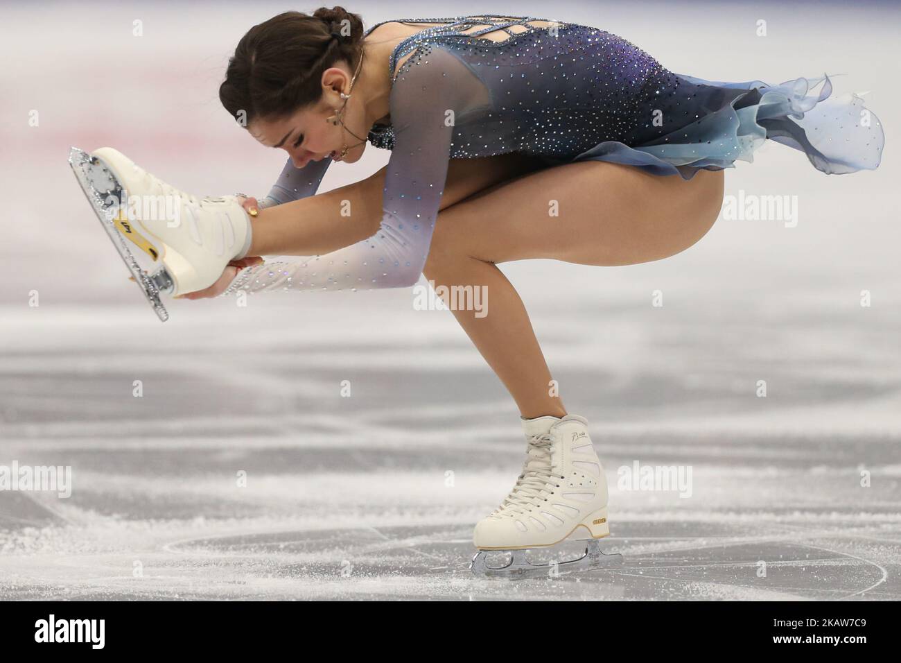 Le patineur de la Figure Evgenia Meddeva de Russie se produit lors d'un programme court pour les dames aux Championnats européens de patinage de la Figure 2018 de l'UIP, à l'arène de Mégasport à Moscou, en Russie, sur 18 janvier 2018. (Photo par Igor Russak/NurPhoto) Banque D'Images