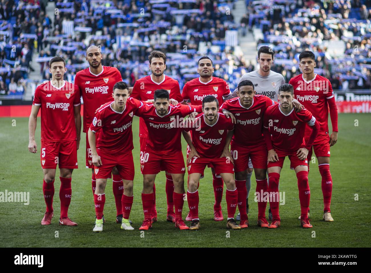 BARCELONE, ESPAGNE - JANVIER 20 : l'équipe du FC de Séville lors du match de la Liga entre le RCD Espanyol et le FC de Séville au stade du RCD à Barcelone le 20 janvier 2018. (Photo par Xavier Bonilla/NurPhoto) Banque D'Images