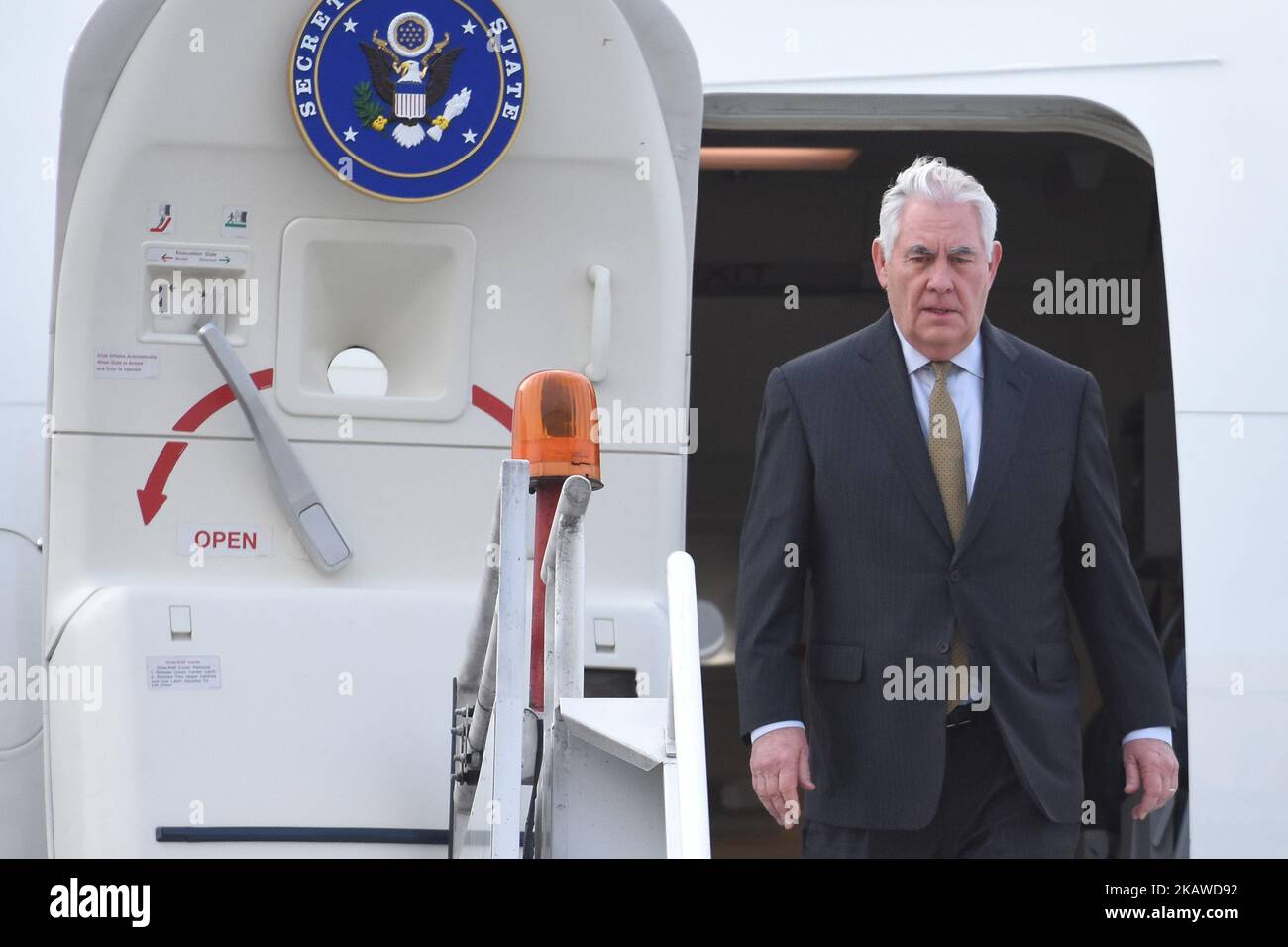Le secrétaire d'État américain Rex Tillerson arrive à l'aéroport international de Mexico sur 1 février 2018 à Mexico, au Mexique. (Photo par Carlos Tischler/NurPhoto) Banque D'Images