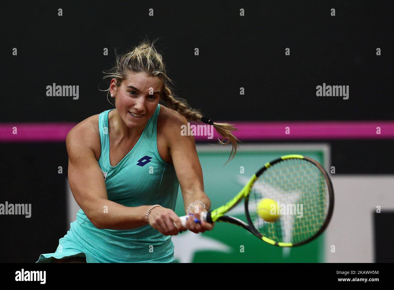 Deborah Chiesa de l'équipe italienne pendant la coupe de la Fed 2018 BNP Paribas Groupe mondial II Premier tour de match entre l'Italie et l'Espagne à Pala Tricalle 'Sandro Leombroni' sur 11 février 2018 à Chieti, Italie. (Photo de Danilo Di Giovanni/NurPhoto) Banque D'Images
