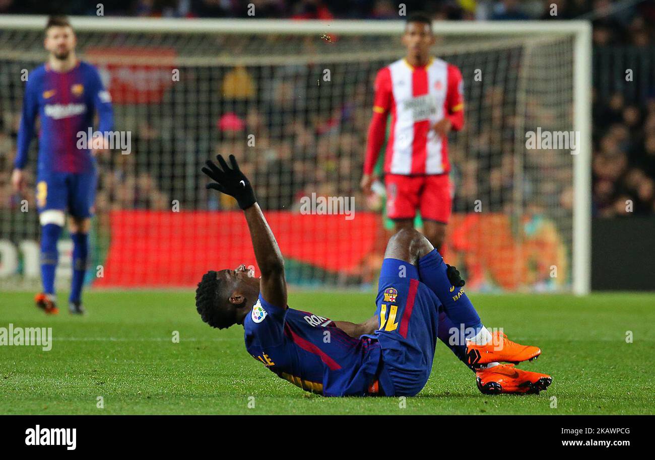 Ousmane Dembele lors du match entre le FC Barcelone et le FC Gérone, pour la ronde 25 de la Liga Santander, a joué au stade Camp Nou le 25th février 2018 à Barcelone, Espagne. -- (photo par Urbanandsport/NurPhoto) Banque D'Images