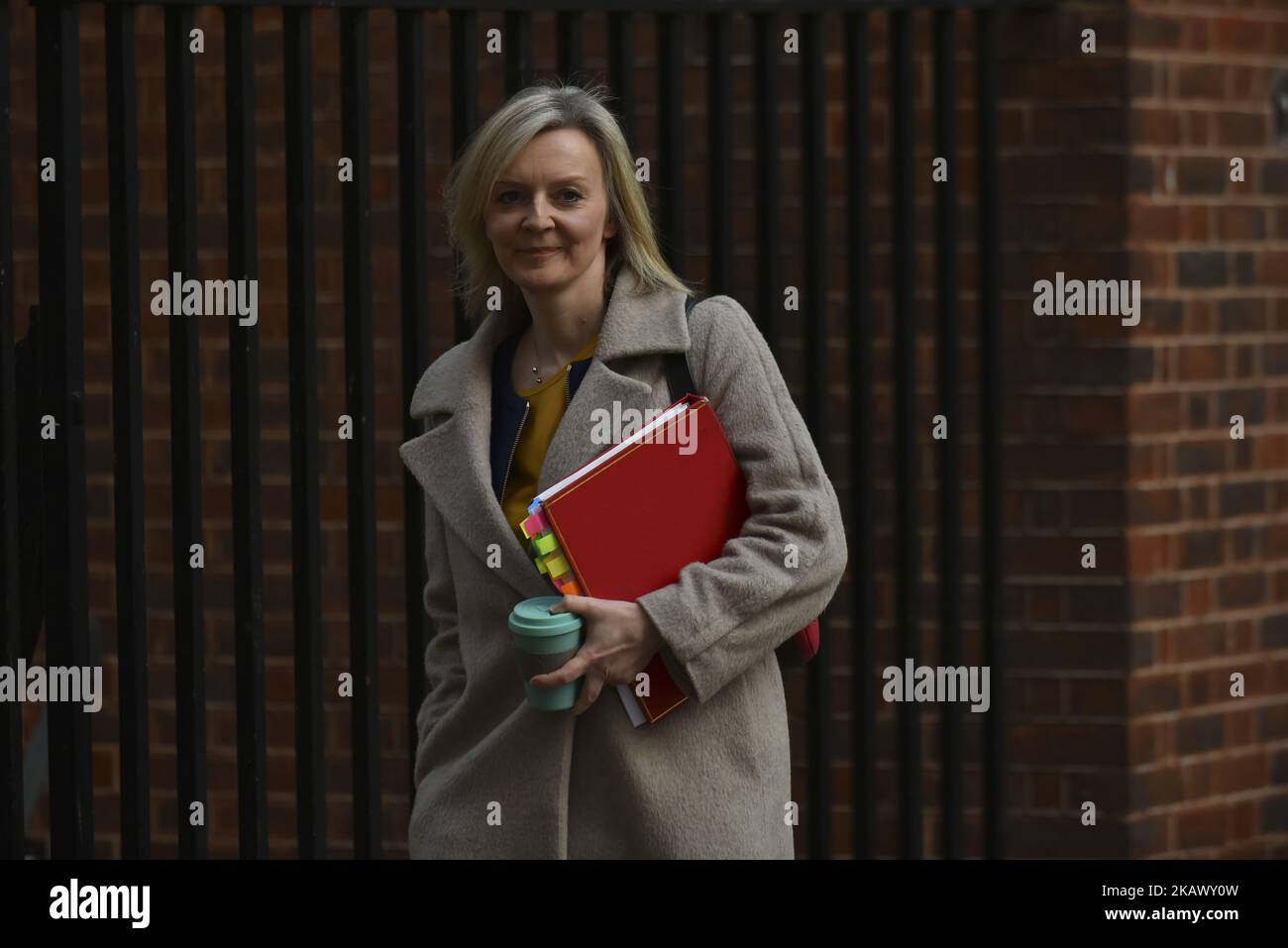 Le secrétaire en chef du Trésor britannique Liz Truss arrive dans Downing Street, dans le centre de Londres, sur 6 mars 2018 pour la réunion hebdomadaire du Cabinet. (Photo par Alberto Pezzali/NurPhoto) Banque D'Images
