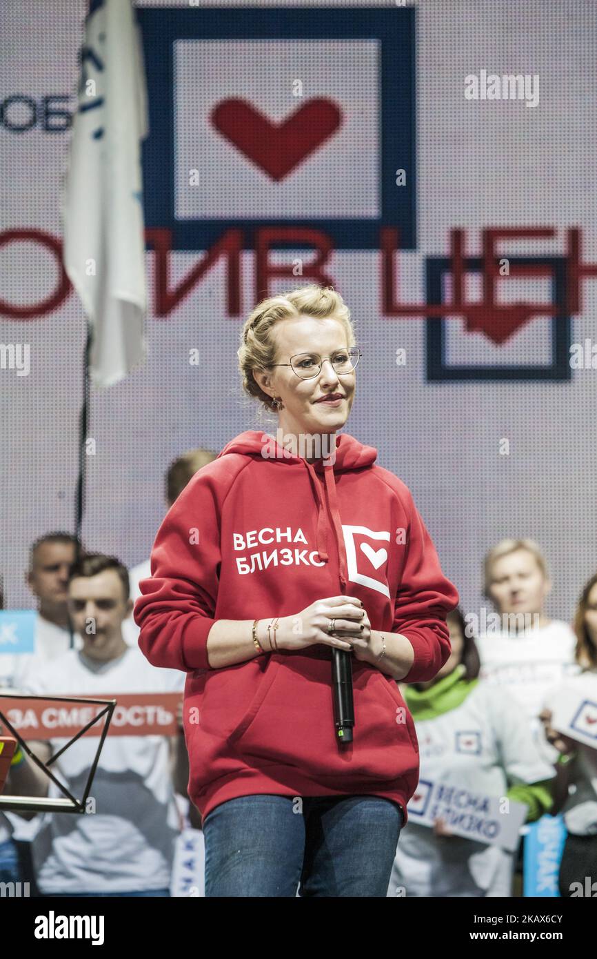 Ksenia Sobchak, candidate du parti de l'Initiative civique aux élections présidentielles en Russie, lors du dernier rassemblement avant le jour des élections. (Photo de Celestino Arce/NurPhoto) Banque D'Images