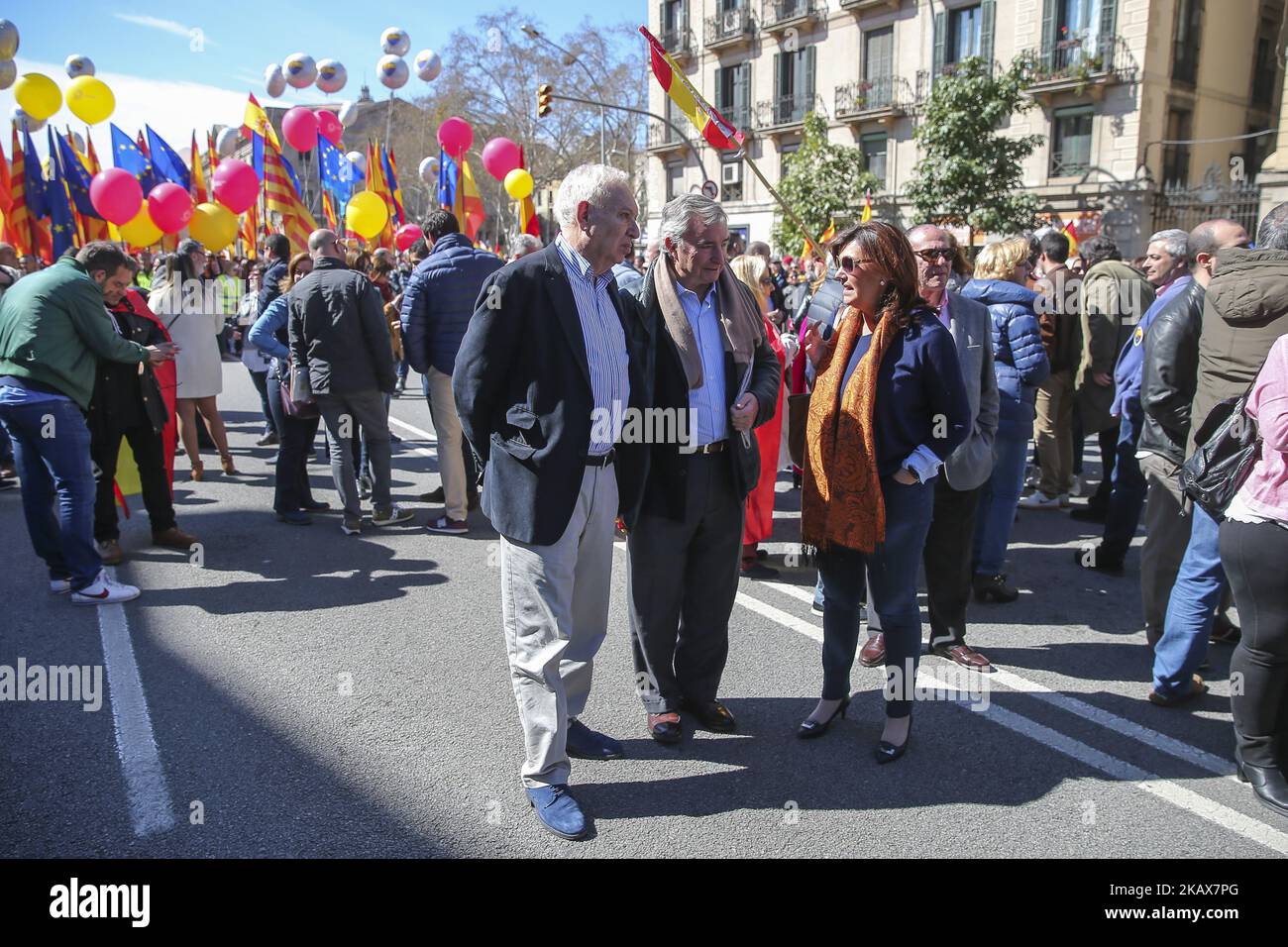 José Manuel Garcia Margallo lors de la manifestation unioniste organisée par la Société civile catalane, sur 18 mars 2018 à Barcelone, Espagne. -- (photo par Urbanandsport/NurPhoto) Banque D'Images