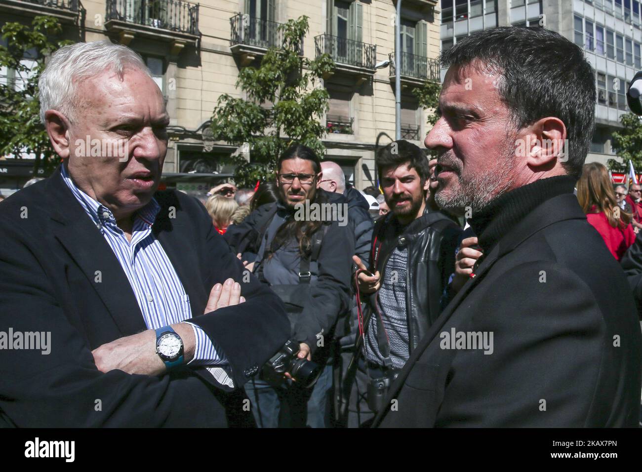 José Manuel Garcia Margallo et Manuel Valls assistent à une manifestation unioniste organisée par la Société civile catalane, sur 18 mars 2018 à Barcelone, Espagne. -- (photo par Urbanandsport/NurPhoto) Banque D'Images