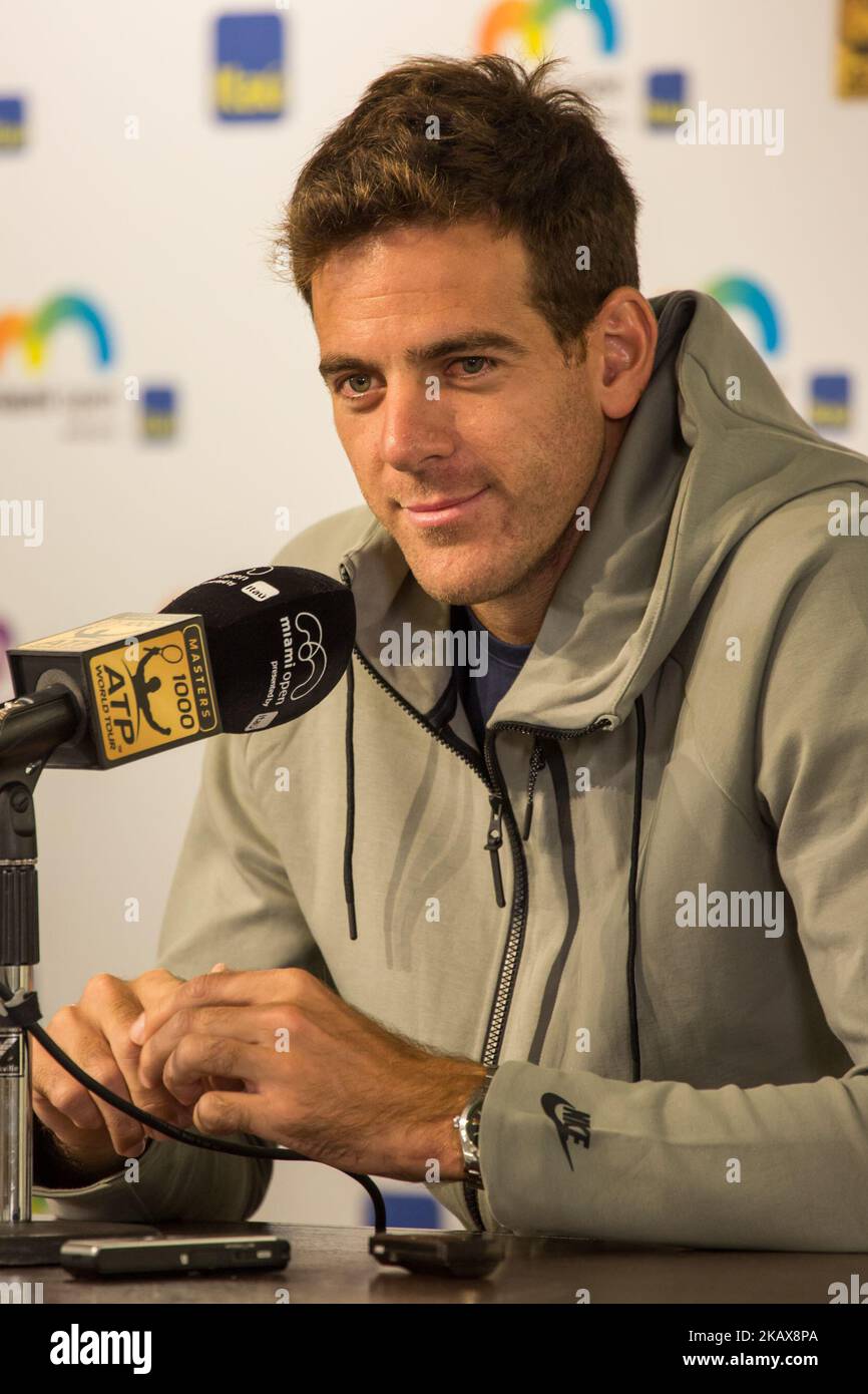 Juan Martin del Potro, le champion de la maîtrise de l'Indian Wells 1000, qui a parlé aux médias lors d'une conférence de presse à Miami, avant son premier match le week-end prochain, à Miami, sur 21 mars 2018. (Photo de Manuel Mazzanti/NurPhoto) Banque D'Images