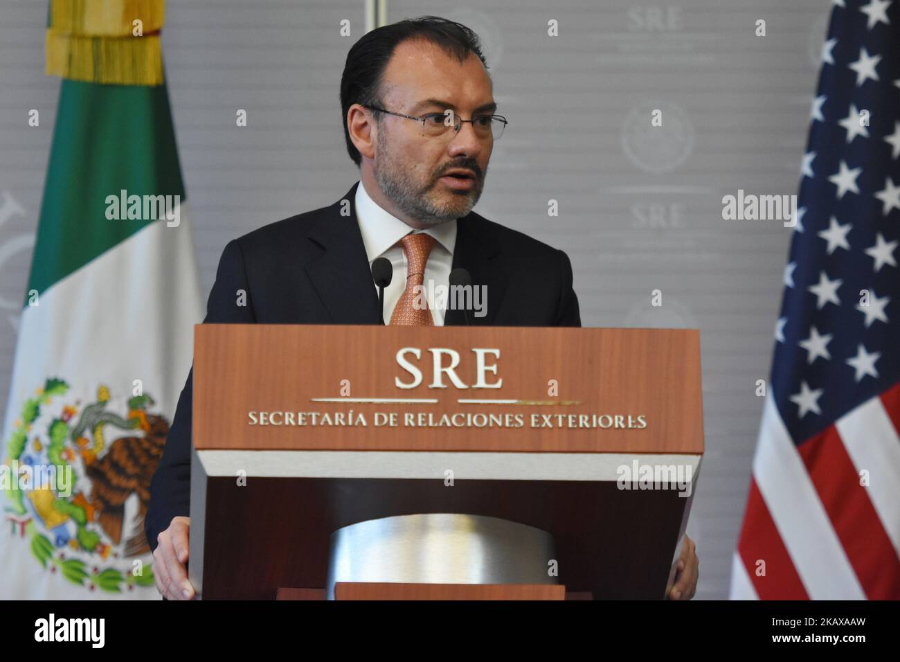 Kirstjen Nielsen, secrétaire américain à la sécurité intérieure (non illustré) lors d'une réunion qu'elle a tenue avec le chancelier Luis Videgaray pour parler de la migration et de la sécurité entre le Mexique et les États-Unis dans le cadre de sa visite de travail au Mexique au ministère des Affaires étrangères sur le 26 mars, 2018 à Mexico, Mexique. (Photo par Carlos Tischler/NurPhoto) Banque D'Images