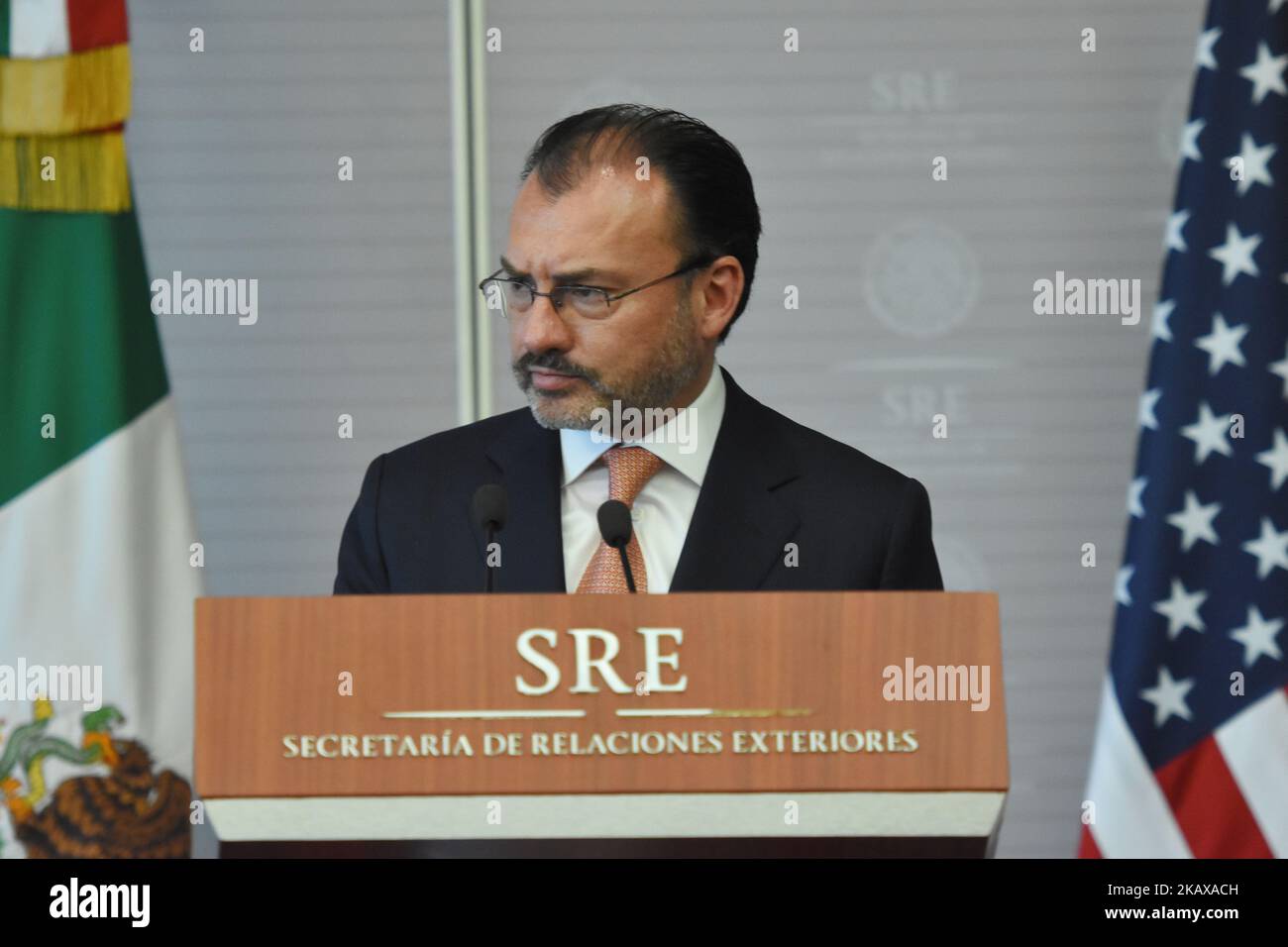 Kirstjen Nielsen, secrétaire américain à la sécurité intérieure (non illustré) lors d'une réunion qu'elle a tenue avec le chancelier Luis Videgaray pour parler de la migration et de la sécurité entre le Mexique et les États-Unis dans le cadre de sa visite de travail au Mexique au ministère des Affaires étrangères sur le 26 mars, 2018 à Mexico, Mexique. (Photo par Carlos Tischler/NurPhoto) Banque D'Images