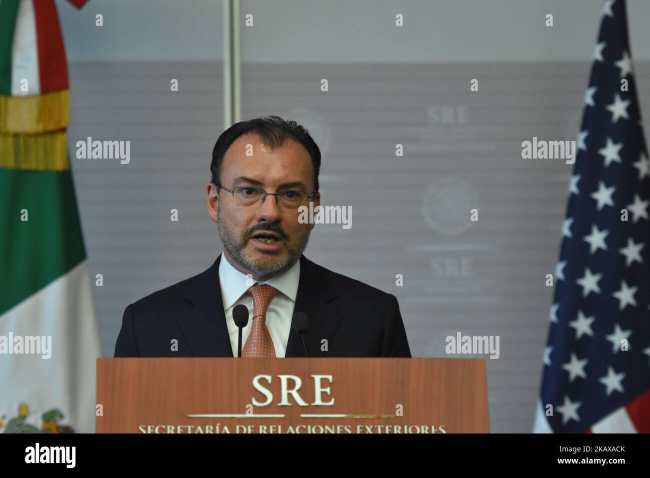 Kirstjen Nielsen, secrétaire américain à la sécurité intérieure (non illustré) lors d'une réunion qu'elle a tenue avec le chancelier Luis Videgaray pour parler de la migration et de la sécurité entre le Mexique et les États-Unis dans le cadre de sa visite de travail au Mexique au ministère des Affaires étrangères sur le 26 mars, 2018 à Mexico, Mexique. (Photo par Carlos Tischler/NurPhoto) Banque D'Images