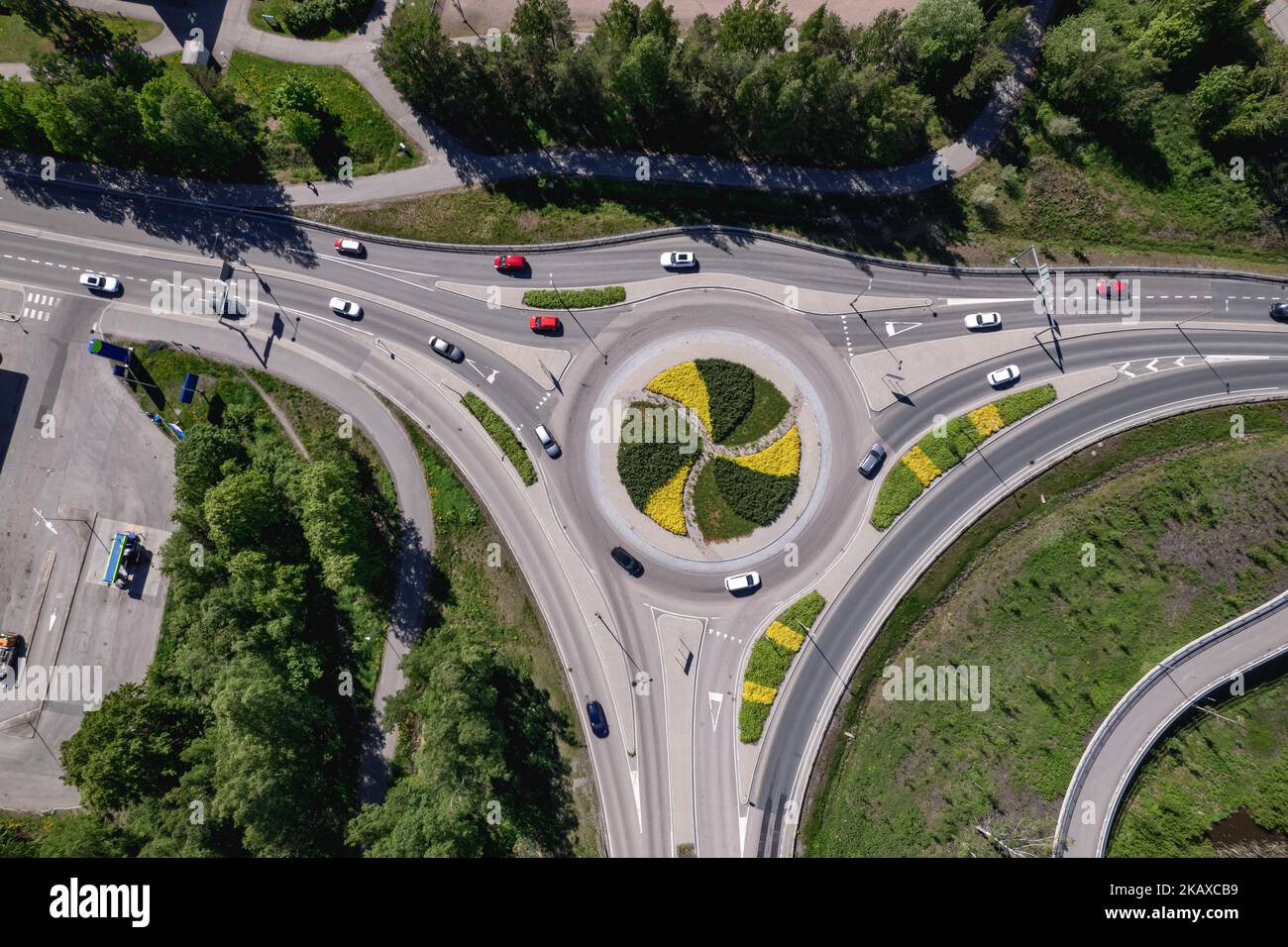 Vue aérienne du rond-point à Espoo, Finlande. Banque D'Images
