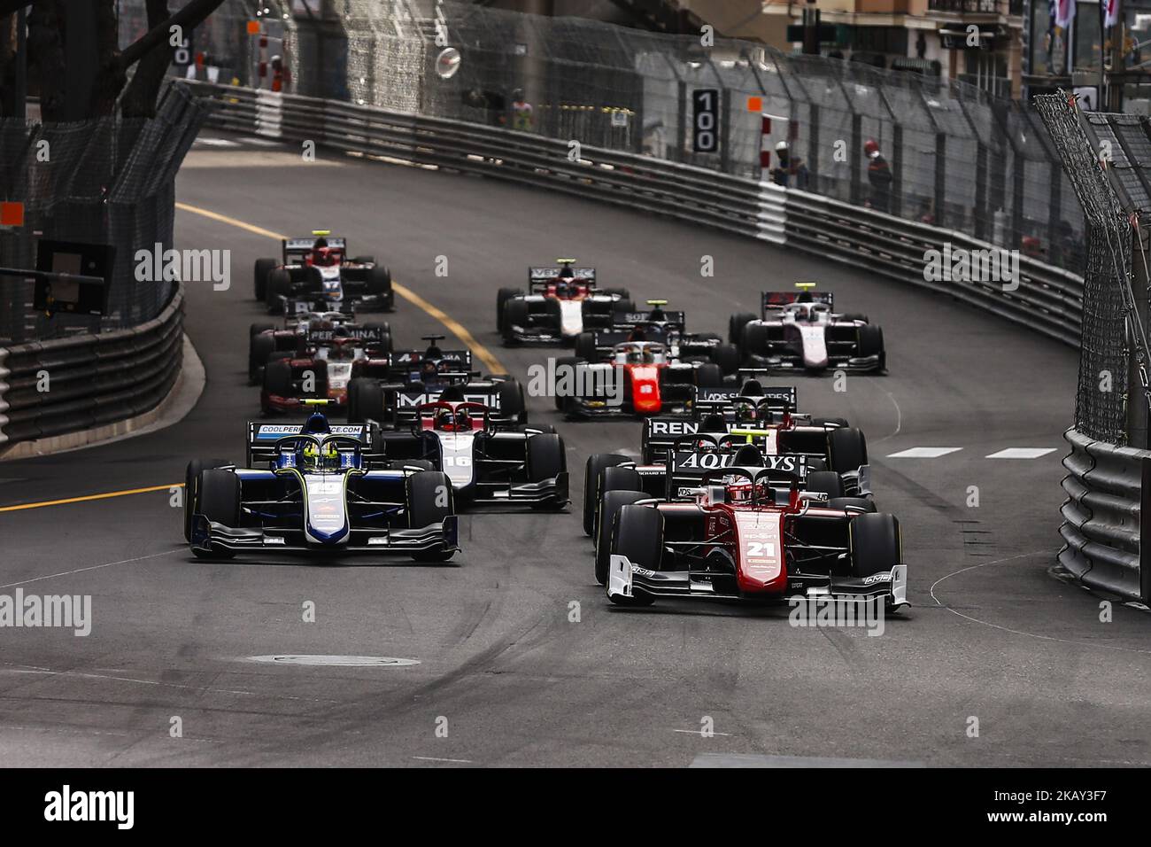 Départ de la course pendant la Formule 2 de Monaco - Grand Prix de la course 2 à Monaco le 26th mai 2018 à Montecarlo, Monaco. (Photo par Xavier Bonilla/NurPhoto) Banque D'Images