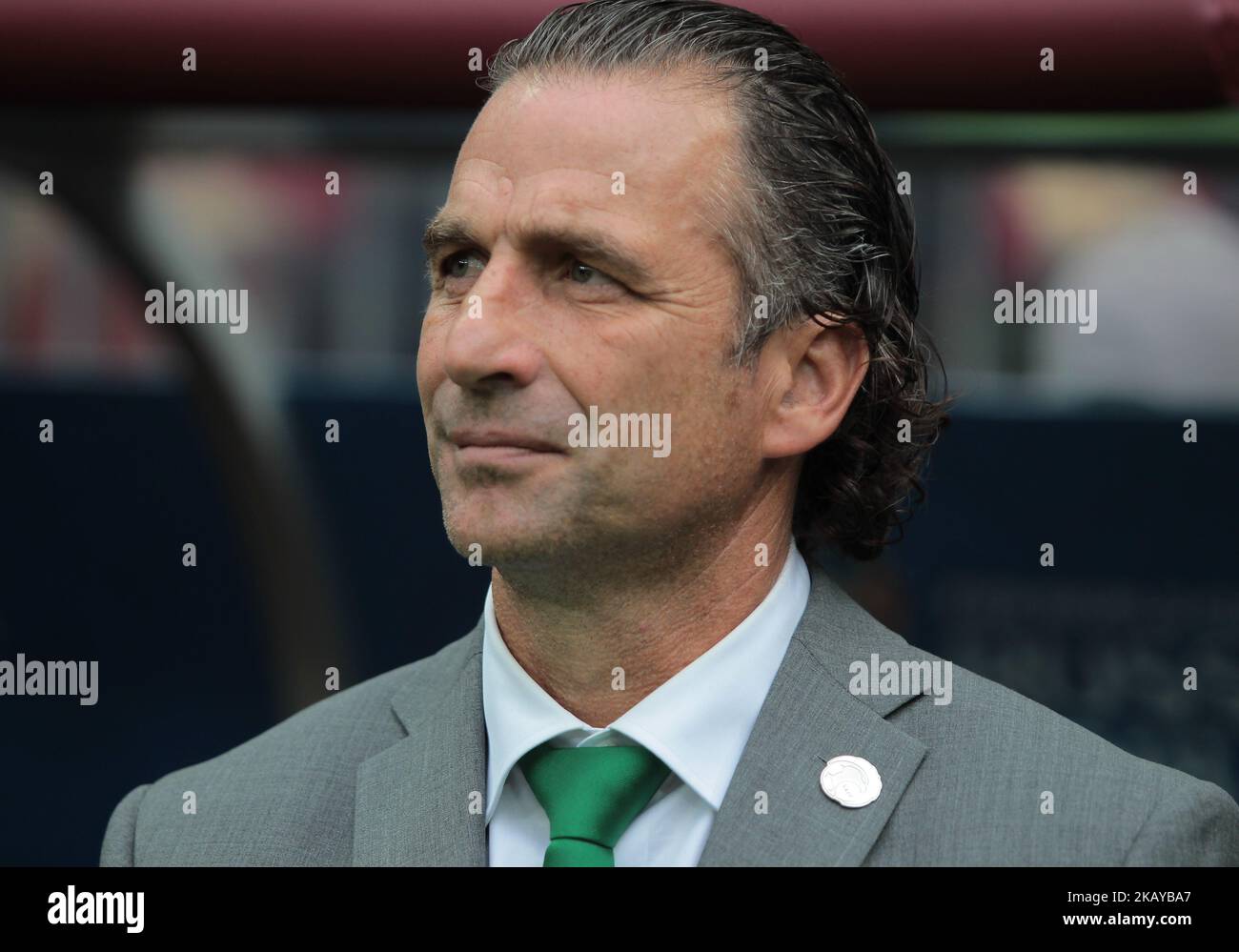 L'entraîneur-chef Juan Antonio Pizzi de l'équipe nationale d'Arabie Saoudite lors du match du Groupe A entre la Russie et l'Arabie Saoudite à la coupe du monde de football 2018 au stade Luzhniki à Moscou, Russie, mardi, 14 juin 2018. (Photo par Anatolij Medved/NurPhoto) Banque D'Images