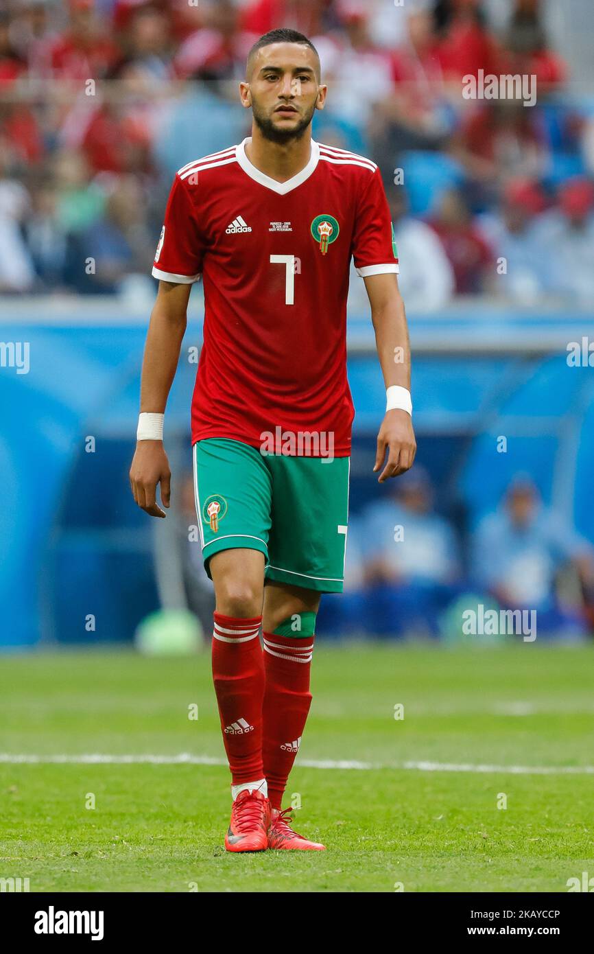 Hakim Ziyach de l'équipe nationale marocaine lors du 2018 match de la coupe du monde de la FIFA, Russie, groupe B entre le Maroc et l'Iran IR sur 15 juin 2018 au stade Saint-Pétersbourg à Saint-Pétersbourg, Russie. (Photo de Mike Kireev/NurPhoto) Banque D'Images