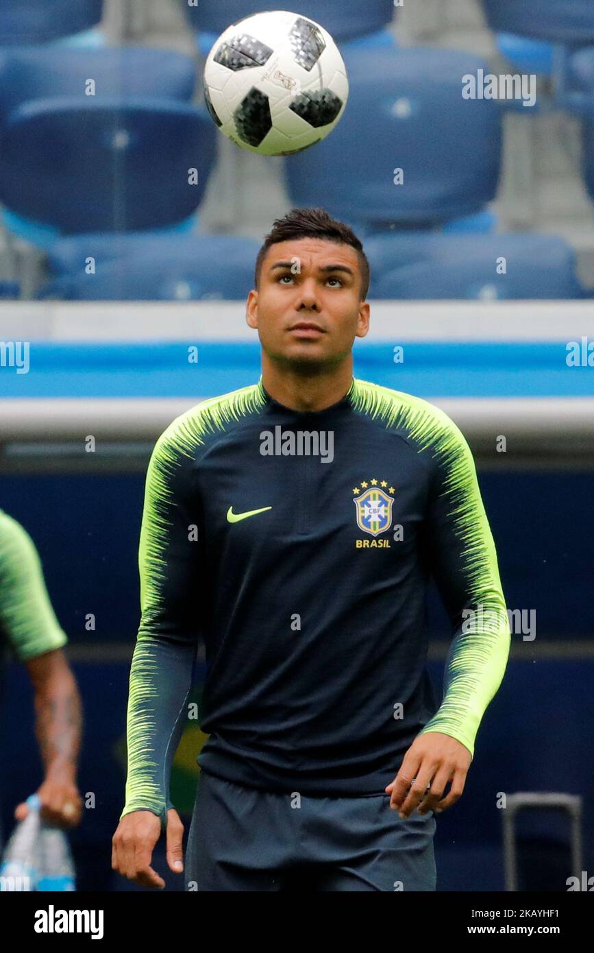 Casemiro lors d'une session d'entraînement d'équipe nationale brésilienne lors de la coupe du monde de la FIFA 2018 sur 21 juin 2018 au stade Saint-Pétersbourg de Saint-Pétersbourg, en Russie. (Photo de Mike Kireev/NurPhoto) Banque D'Images