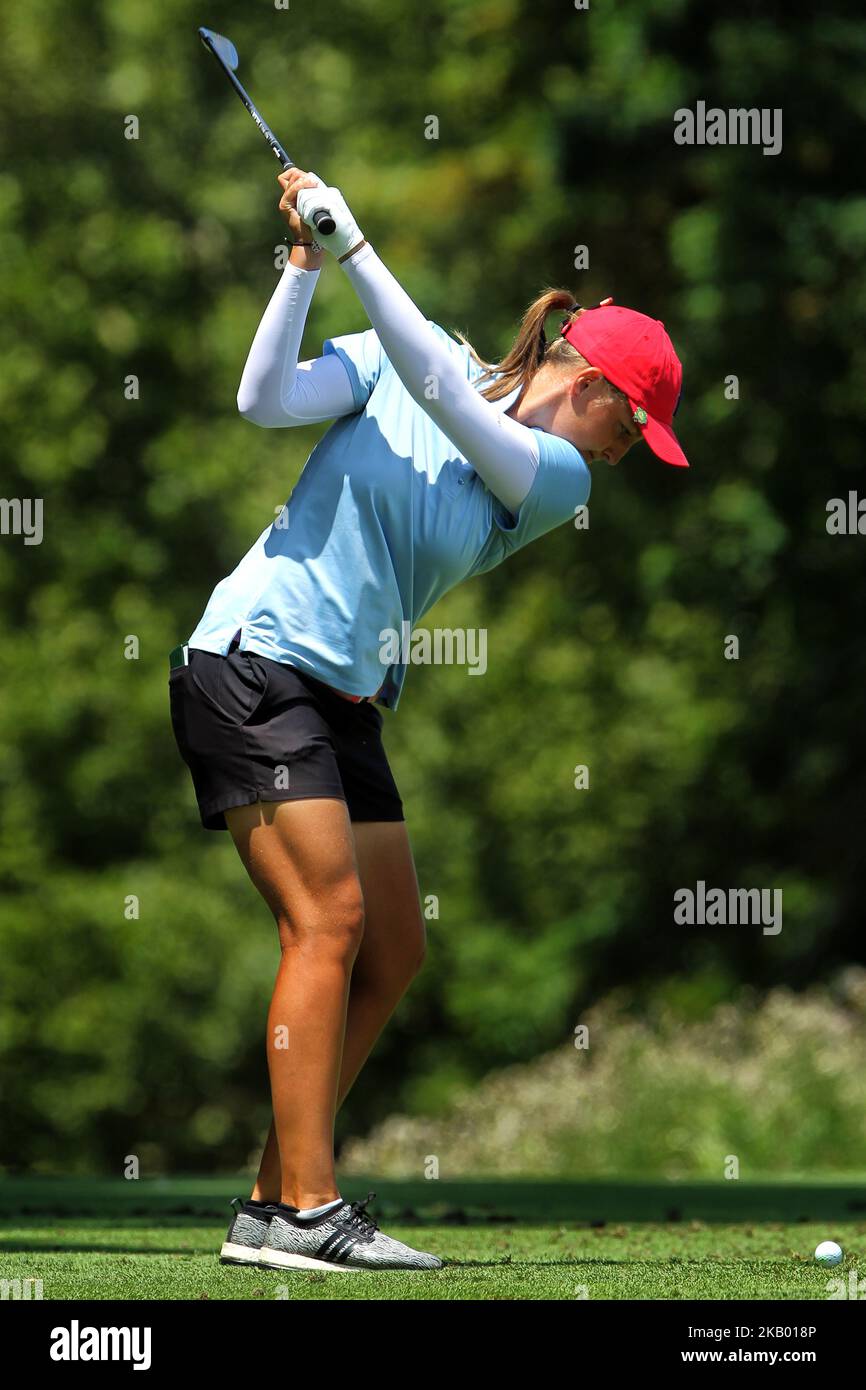 Perrine Delacour, de Paris, France, a remporté le tee de 2nd lors de la première partie du tournoi de golf classique du Marathon LPGA au Highland Meadows Golf Club de Sylvania, Ohio, États-Unis, dimanche, 12 juillet 2018. (Photo par Amy Lemus/NurPhoto) Banque D'Images