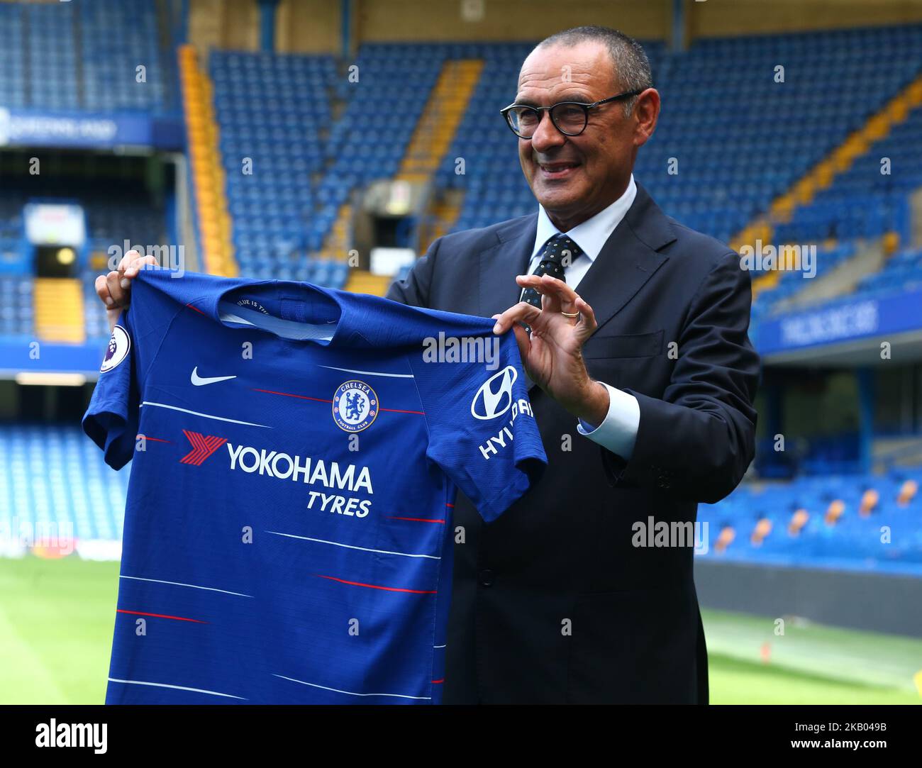 Maurizio Sarri, directeur de Chelsea lors d'une conférence de presse à Stamford Bridge Ground, Londres, le 18 juillet 2018. (Photo par action Foto Sport/NurPhoto) Banque D'Images