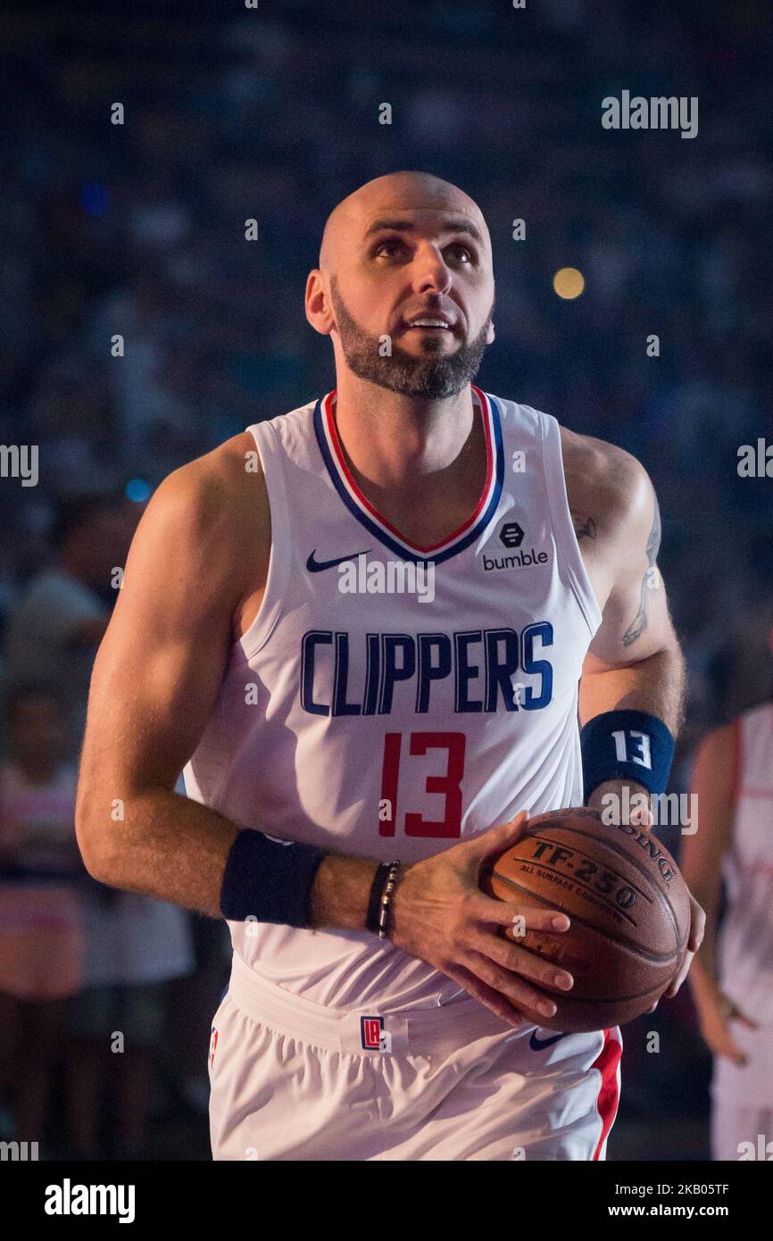 Marcin Gortat lors du match de basket-ball caritatif « Gortat Team » (célébrités) contre l'armée polonaise, organisé par Marcin Gortat (joueur de la NBA), à l'Atlas Arena de Lodz, Pologne, le 21 juillet 2018 (photo de Mateusz Wlodarczyk/NurPhoto) Banque D'Images