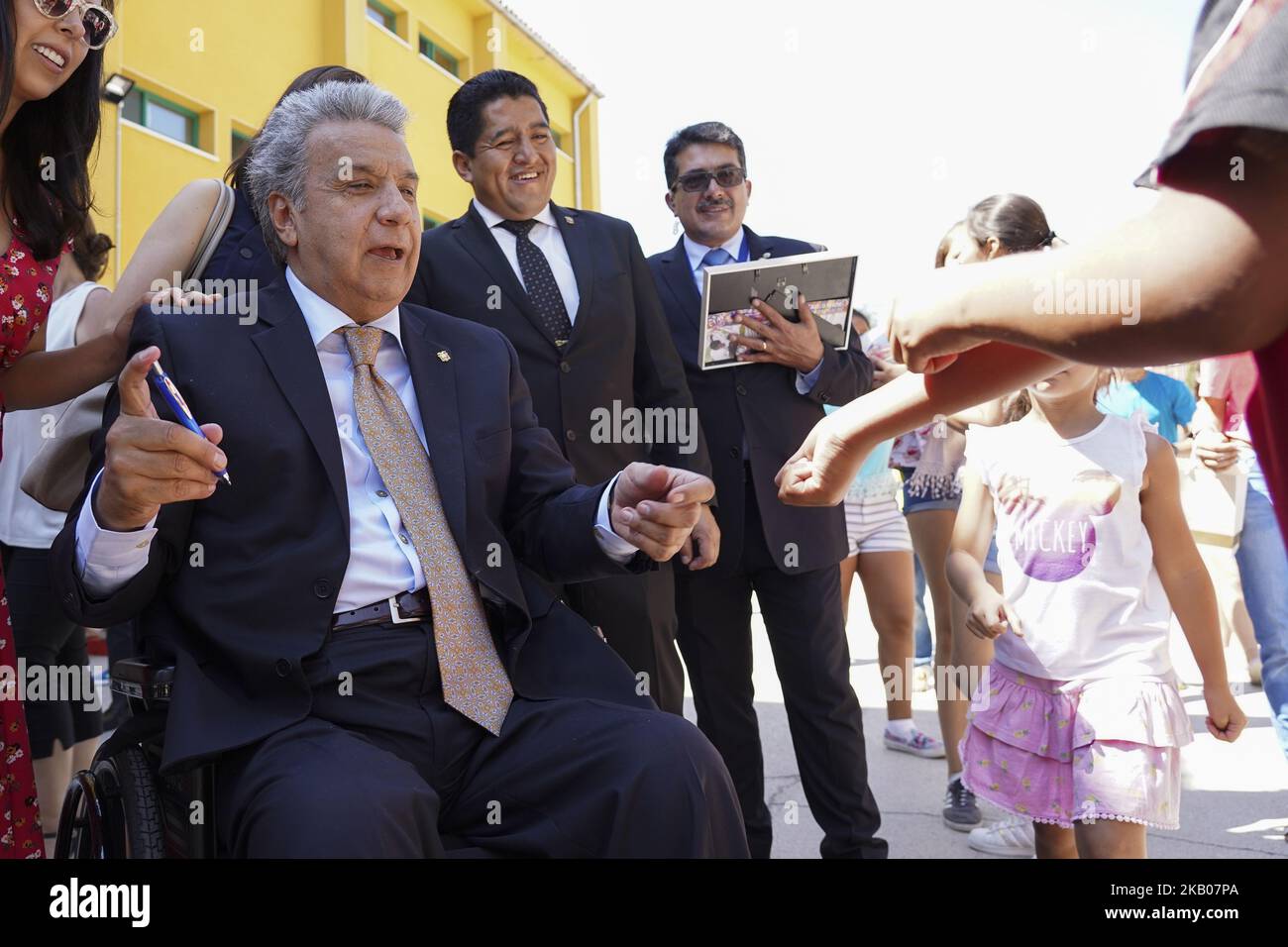 Le Président de la République de l'Équateur Lénine Moreno visite l'école de la République du Venezuela à Madrid. Espagne. 27 juillet 2017 (photo par Oscar Gonzalez/NurPhoto) Banque D'Images