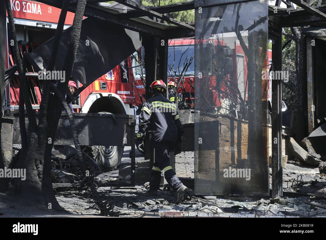 Photos de la région plus large de Mati et Neos Voutsas dans l'est de l'Attique près d'Athènes après le feu. Le feu qui a eu lieu le 23 juillet 2018 a été l'un des plus fidèles du siècle. Le nombre de morts a été porté à 88 victimes. Beaucoup de gens manquent encore et la recherche est toujours en cours. La région est toujours sans électricité. Le premier compte a été que 2500 maisons ont été détruites. 28 juillet 2018 - Mati, Attique, Grèce (photo de Nicolas Economou/NurPhoto) Banque D'Images