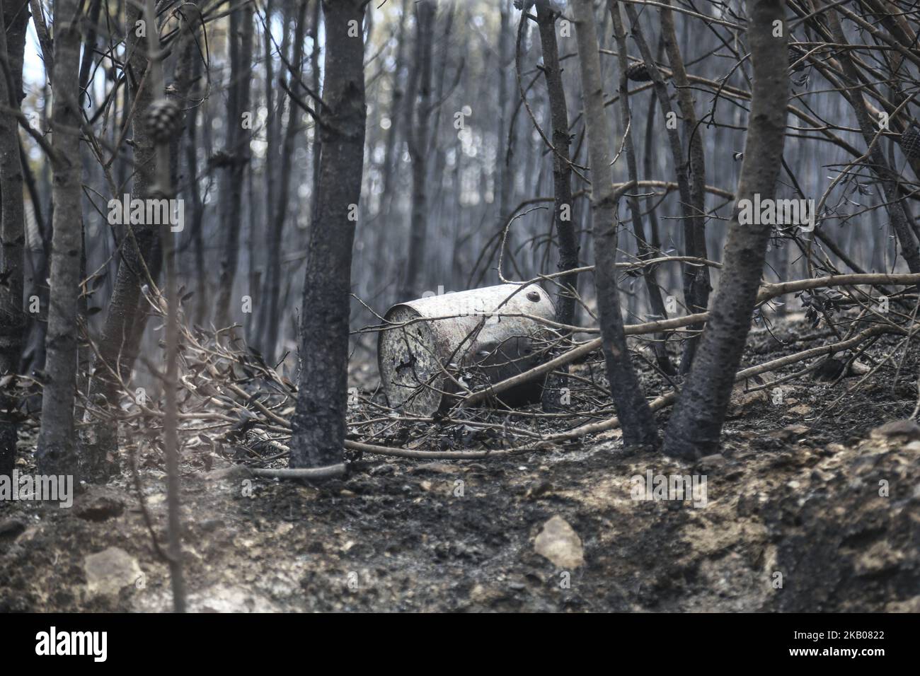 Photos de la région plus large de Mati et Neos Voutsas dans l'est de l'Attique près d'Athènes après le feu. Le feu qui a eu lieu le 23 juillet 2018 a été l'un des plus fidèles du siècle. Le nombre de morts a été porté à 88 victimes. Beaucoup de gens manquent encore et la recherche est toujours en cours. La région est toujours sans électricité. Le premier compte a été que 2500 maisons ont été détruites. 28 juillet 2018 - Mati, Attique, Grèce (photo de Nicolas Economou/NurPhoto) Banque D'Images